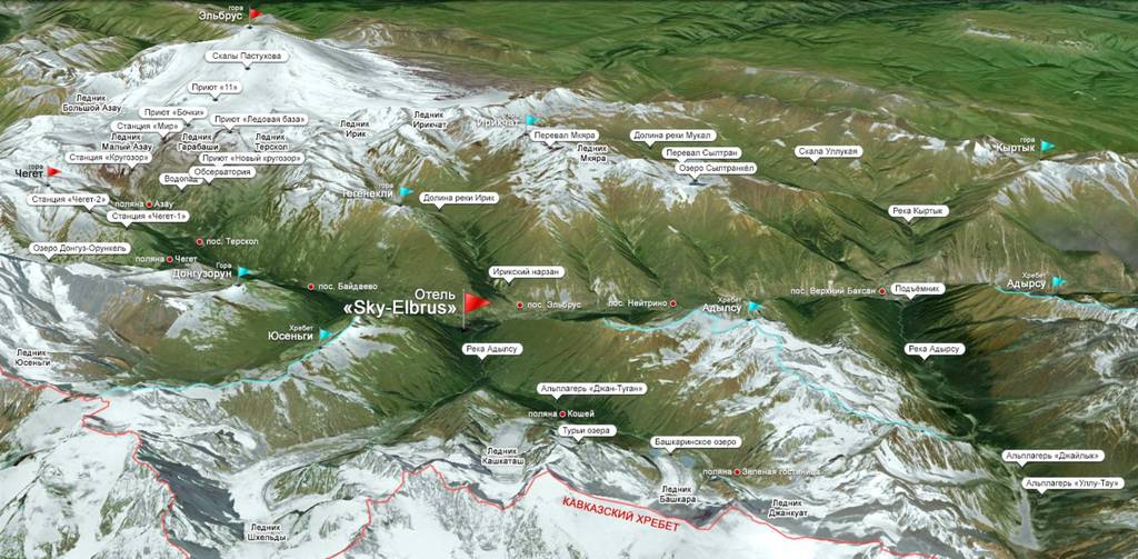 Карта маршрутов в приэльбрусье